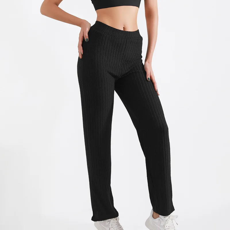 Comfortable Wide Leg Pants Women's Spring Summer Loose Casual Straight Cut Trousers Comfortable Fashion European Style Knitted