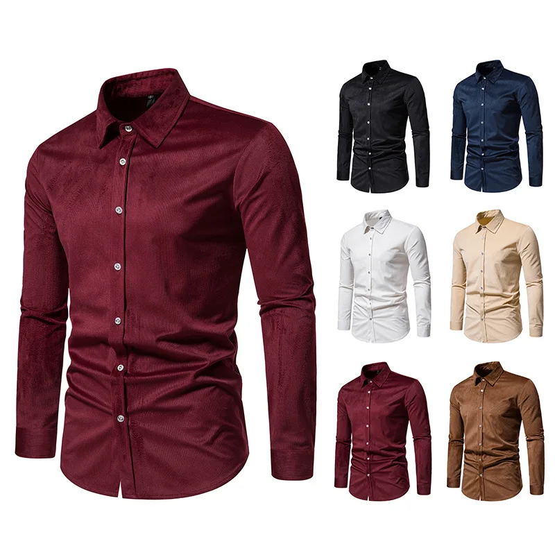 Mens Brown Corduroy Shirts 2023 Autumn New Long Sleeve Solid Casual Overshirt High Quality Button Down Daily Leisure Shirt Homme