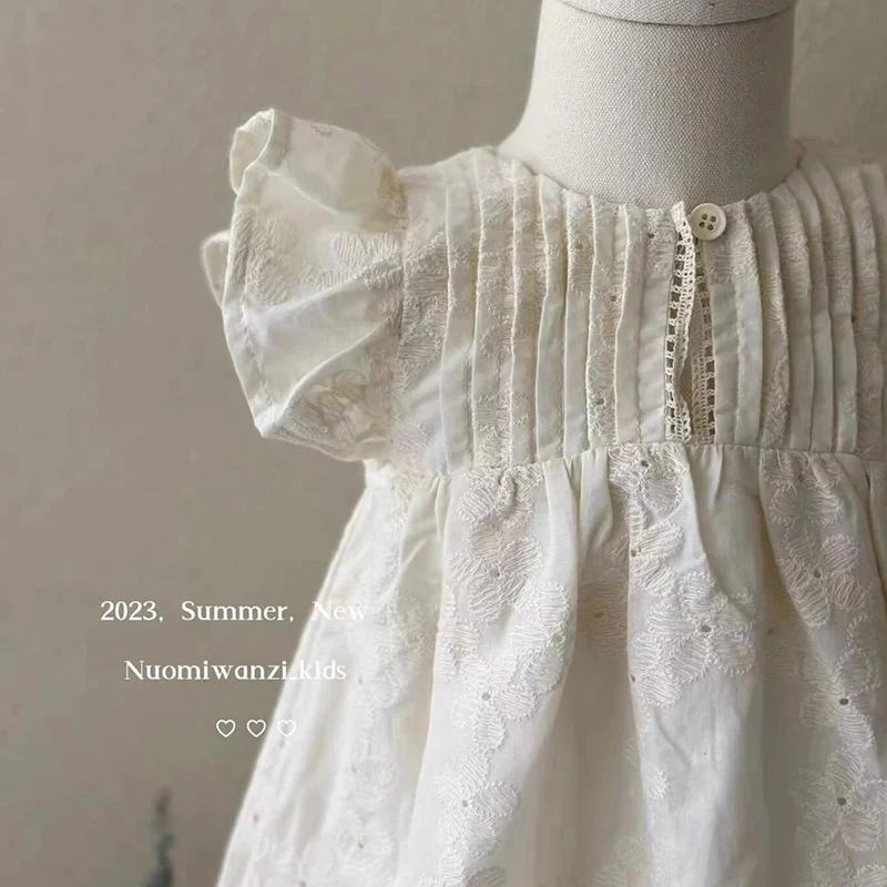 Elegant Princess Girls Dress Summer Floral Embroidery Ruffles Lace Sleeveless Boho Dress for Toddler Girls Clothing Costumes 2-7