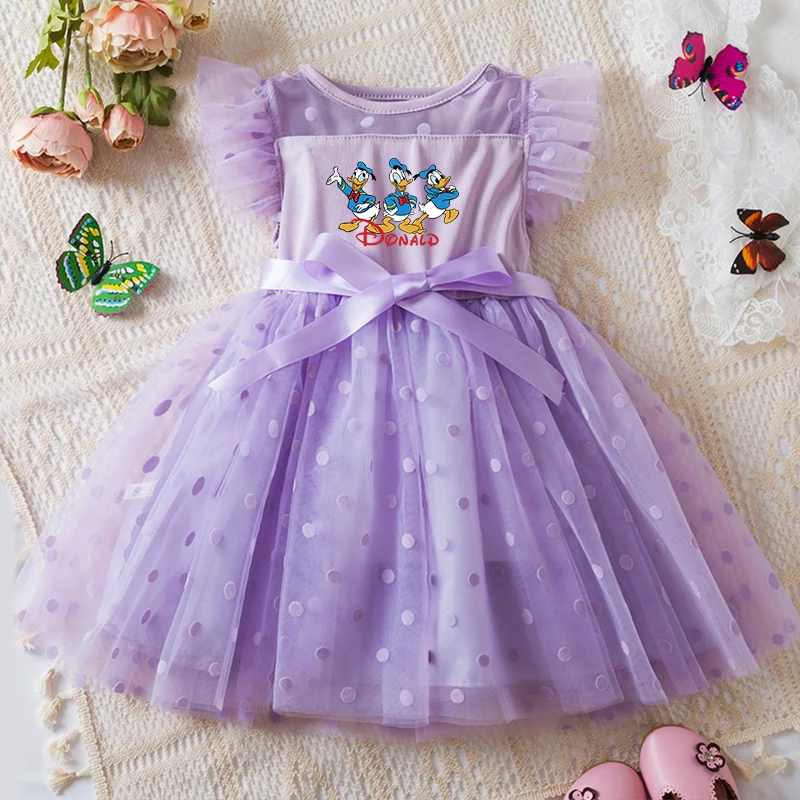 Donald Duck Summer Baby Girl Princess Dress Mesh Skirt Summer Sleeveless Clothes Wedding Party Dresses 2-6Y