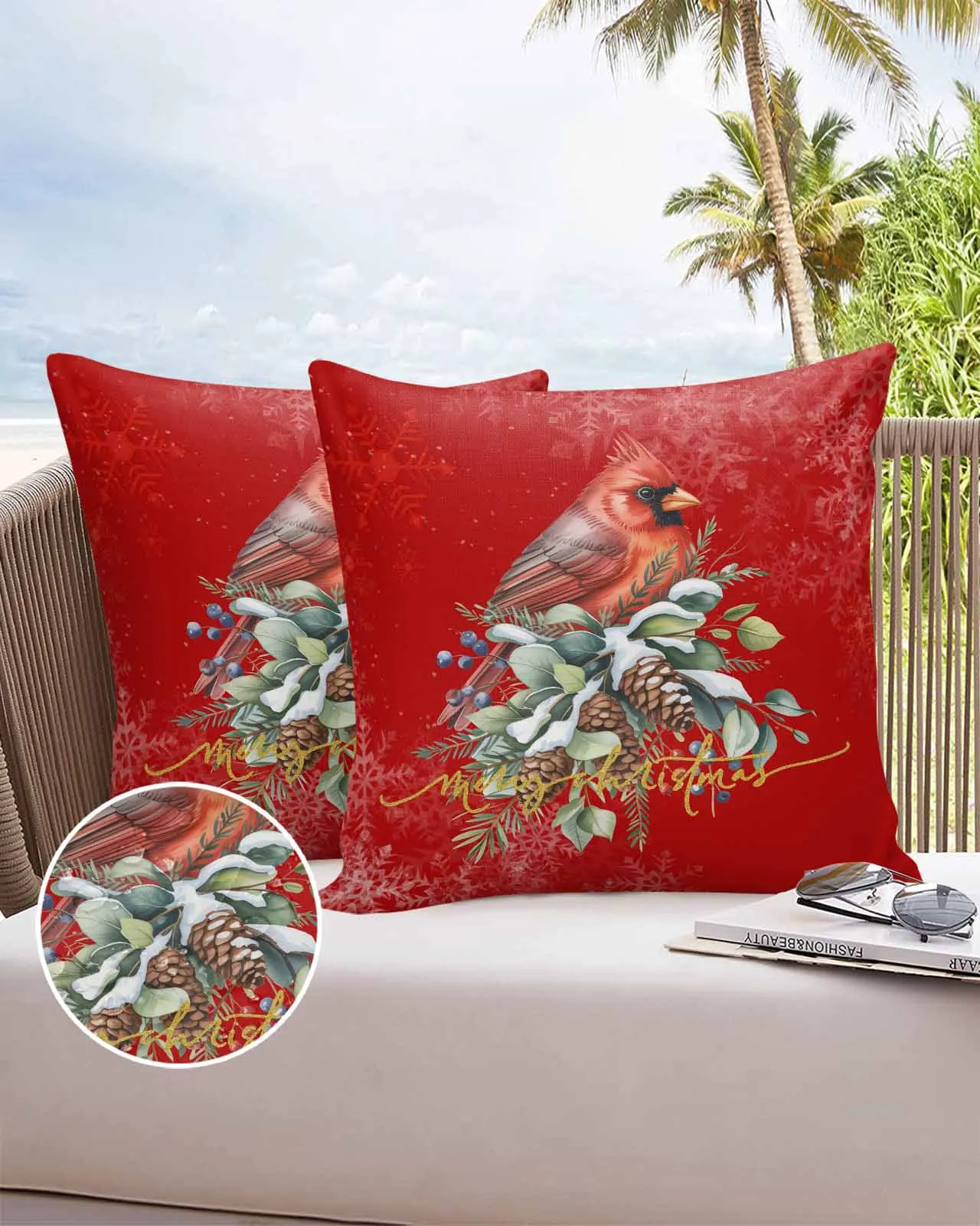 

2/4PCS Waterproof Pillow Cover Christmas Snowflake Bird Pine Outdoor Pillowcase Case Garden Patio Cushion Covers Home Decor