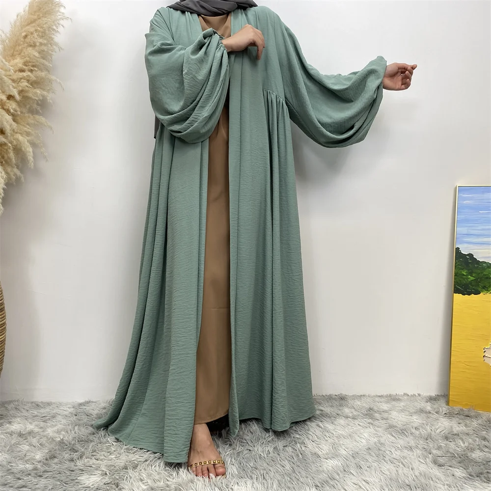 Satin Abaya for Women Shimmer Lantern Sleeve Islamic Hijab Robe Dubai Turkey Modest Outfit Kaftan Ramadan Muslim Long Dress