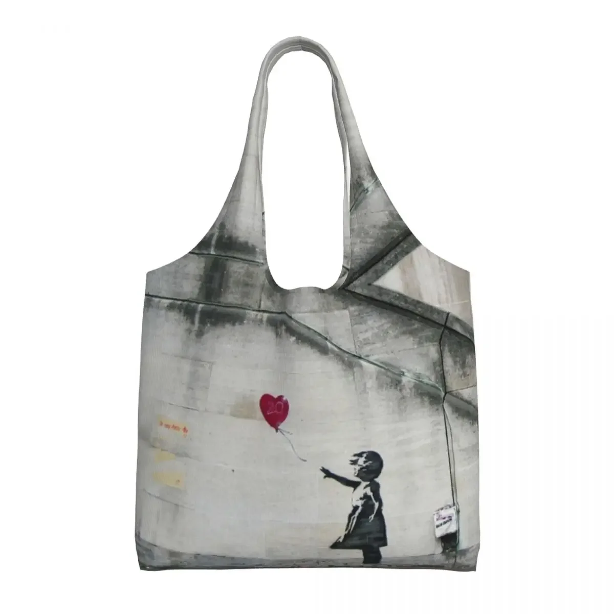 Banksy Balloon Girl Grocery Shopping Bags Canvas Shopper Shoulder Tote Bags Big Capacity Washable Street Graffiti Artist Handbag