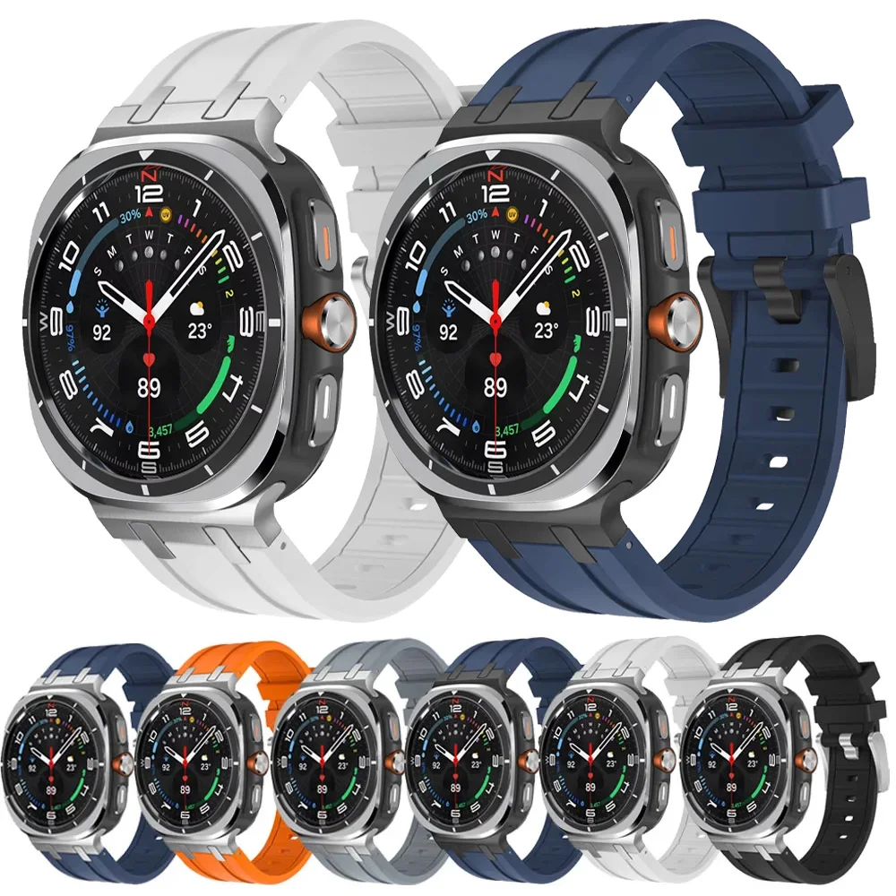 Flüssigsilikonarmband für Samsung Galaxy Watch Ultra/Ultra 2025 47mm Hochwertiges Metallarmband Galaxy Watch 7 Ultra