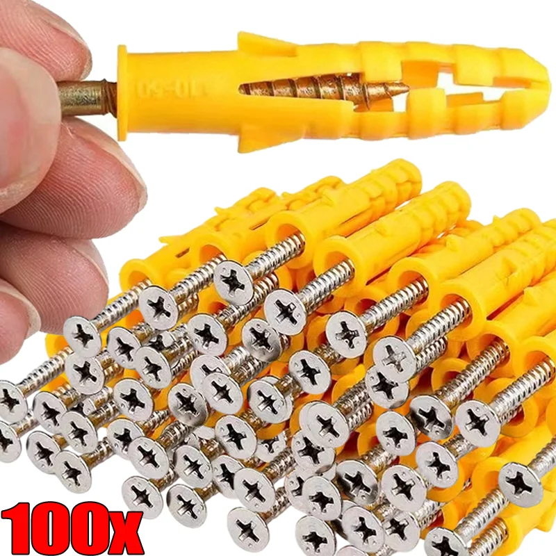 10-100pcs Plastic Expansion Screws Self Drilling Ribbed Drywall and Wall Anchors with Screws Self-Tapping Expansion Screws Kit