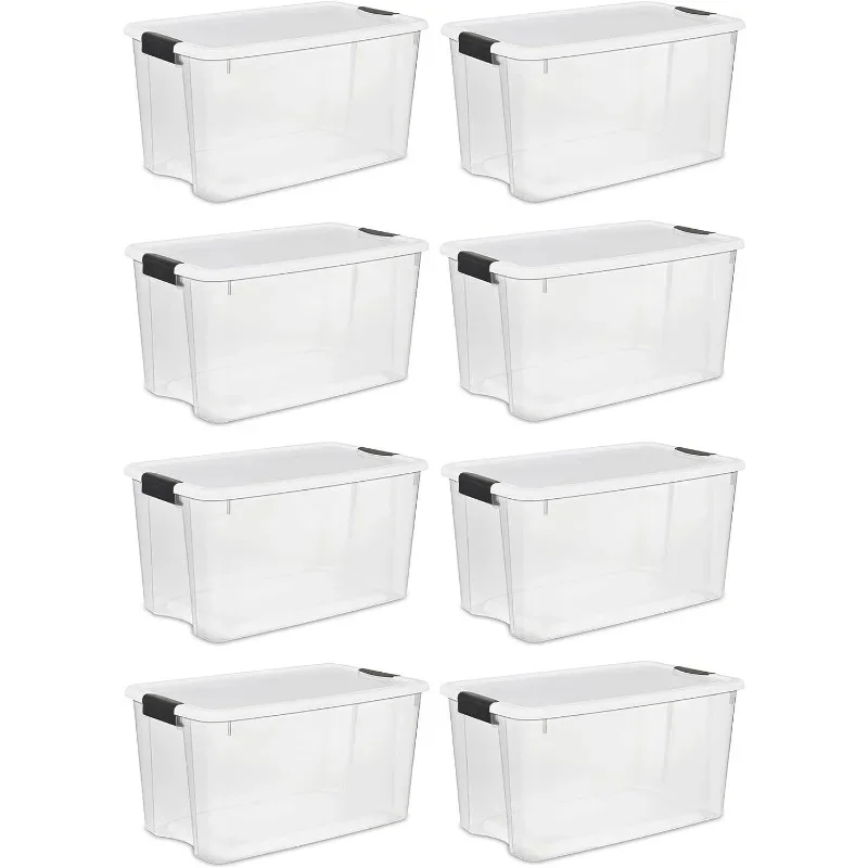 

Sterilite 70 Qt Ultra Latch Box, Stackable Storage Bin with Latching Lid, Organize Clothes, Sport Gear in Basement, 8-Pack