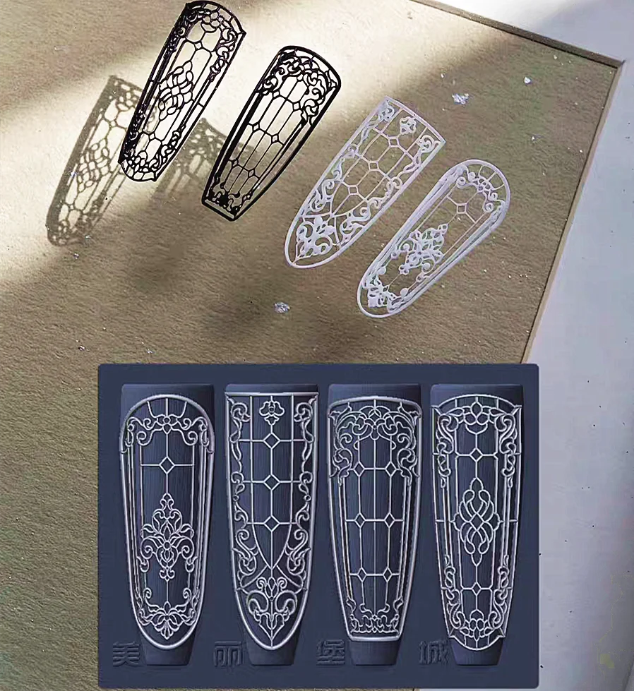 1pc Lattice Window Gothic Chinese Style 3D Acrylic Mold  Nail Art Decorations DIY Design Silicone Nails  Mold