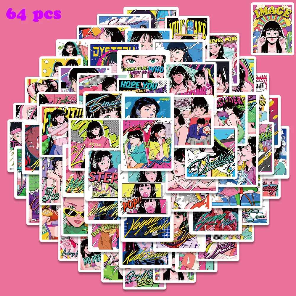 64 stücke Mode Anime Aufkleber Für Telefon Sammelalbum Gitarre Skateboard Laptop Umschlag Label Magazin Aufkleber Aufkleber Party Geschenk