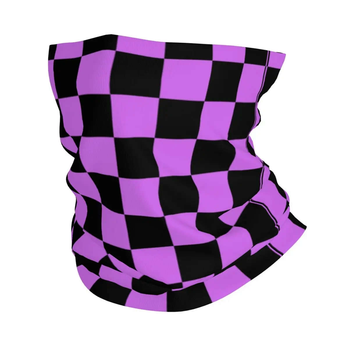 Custom Checkerboard Geometric Plaid Bandana Neck Gaiter Hiking Running Wrap Scarf Purple And Black Checkered Balaclava Warmer