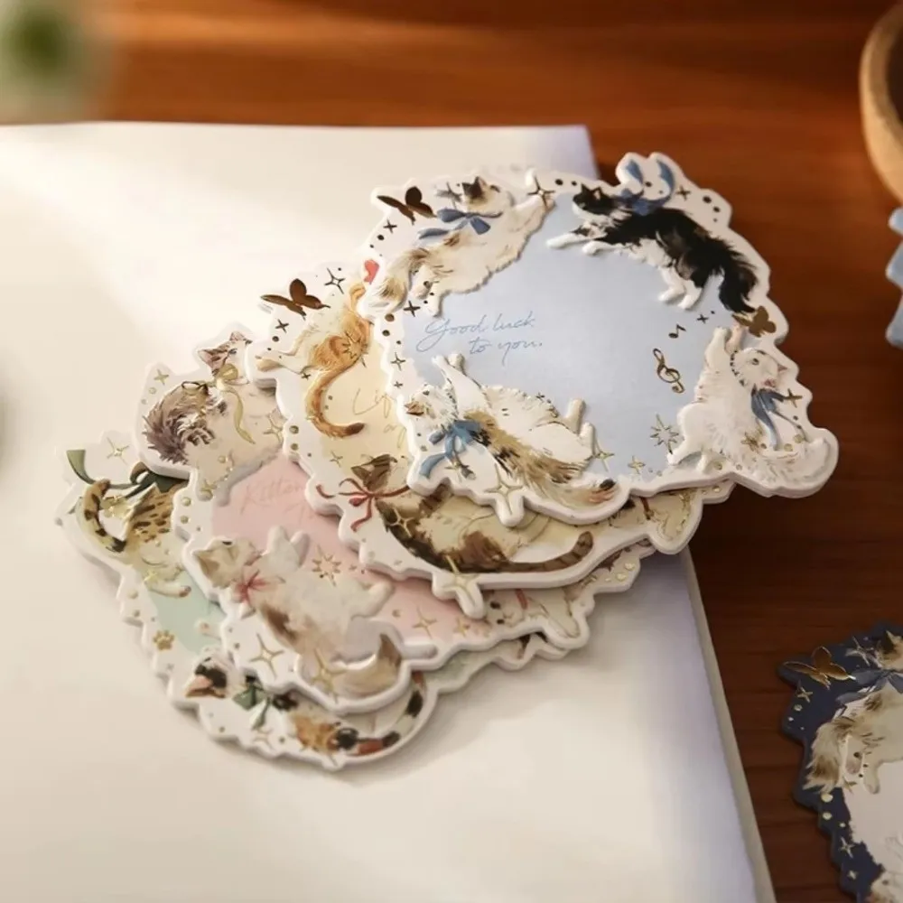 Cute Non-adhesive Sticky Notes 45 Sheets Embossed Reminder Note Irregular Cat Themed Note Pads for Students