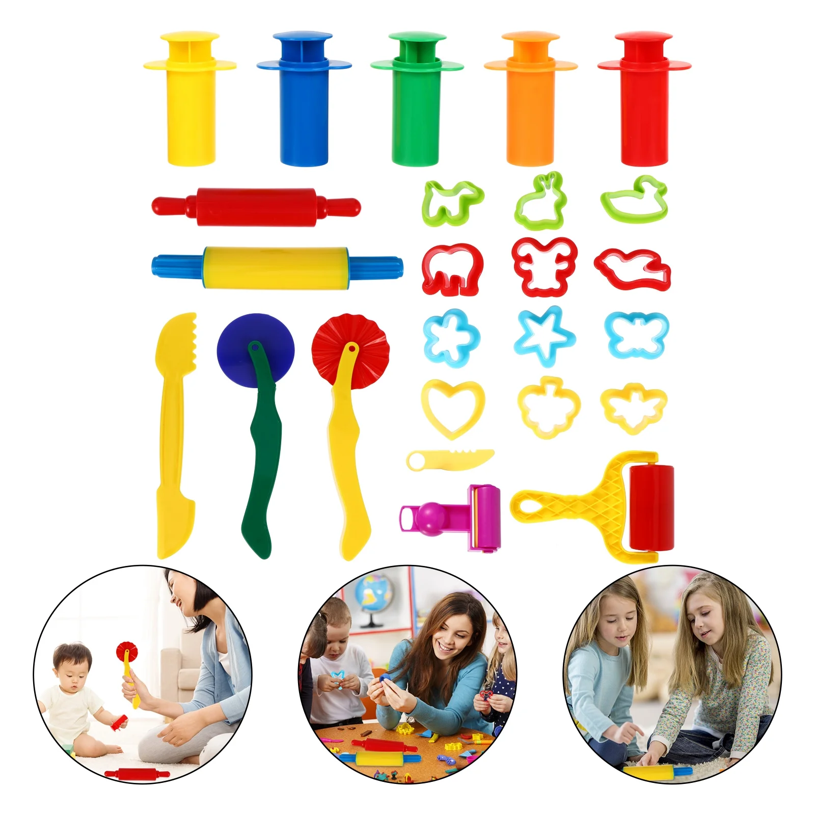 25 pçs kits de ferramentas de argila de modelagem para crianças conjunto de moldes de lama colorida de plástico, brinquedo educacional diy, kit de jogo inteligente pré-escolar,