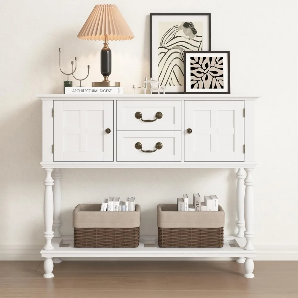 Console Table with Drawers, Vintage Entryway Tables with Storage and Shelf, Hallway Table with Turned Legs, Narrow Behind Couch