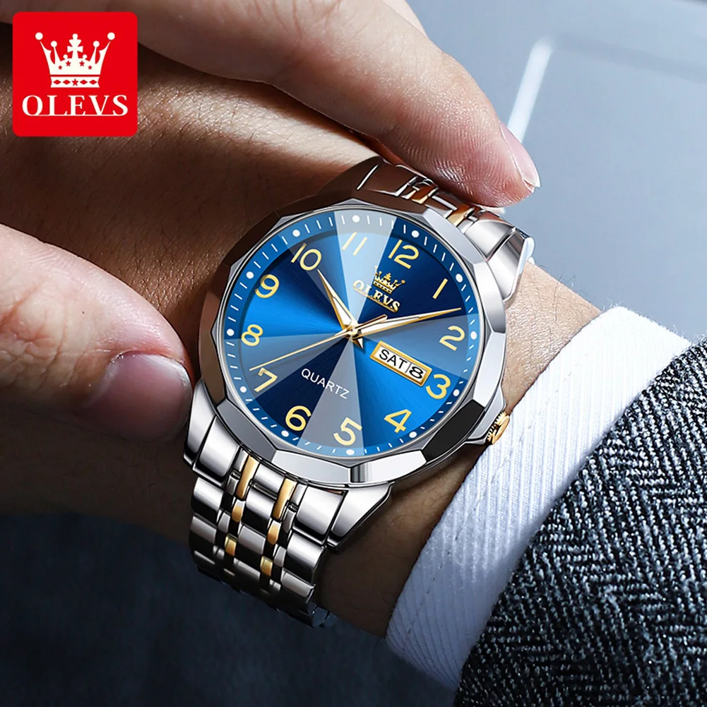 OLEVS Classic Men\'s Watch Quartz Stainless Steel Digital Dial Wrist Watches Date Business Classic Quartz Analog Watches for Men