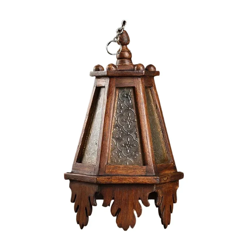 Wooden Courtyard Glass Pendant Lamp Thai Hotel Decorative Light Characteristic Retro Nostalgic Wall Lamp