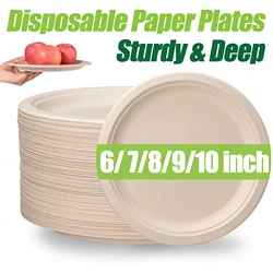 50-100Pcs Heavy Duty Disposable Paper Plate 100% Compostable Degradable Dinner Plates 6/7/8/9inch Party Disposable Plates