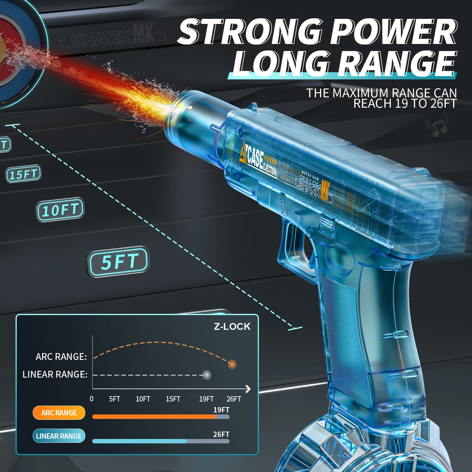 Elektrisch waterblauw pistool, automatisch spuit met pistool Realistisch pistool Snuitvlam Zomer buitenstrand Zwembadfeestspeelgoed