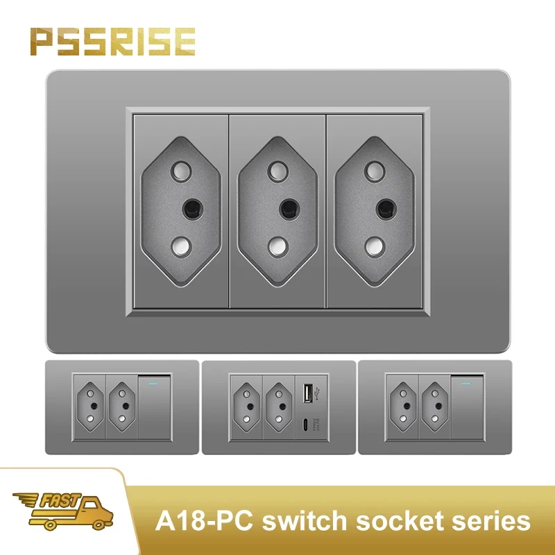 

PSSRISE Grey Brazil Standard home wall light switch socket DC 5V 2.1A USB Type C Charger 20A PC panel Computer TV phone socket