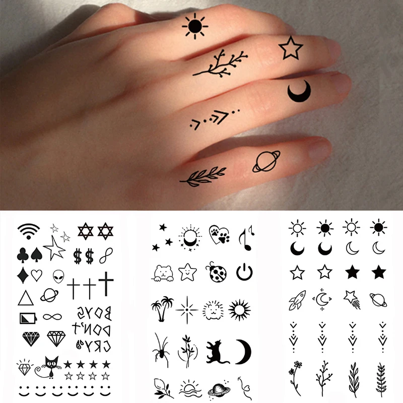 

Sun Moon Tattoo Stickers Star Arrow Totem Planet Party Makeup Fake Tatto for Women Men Waterproof Temporary Hand Finger Body Art