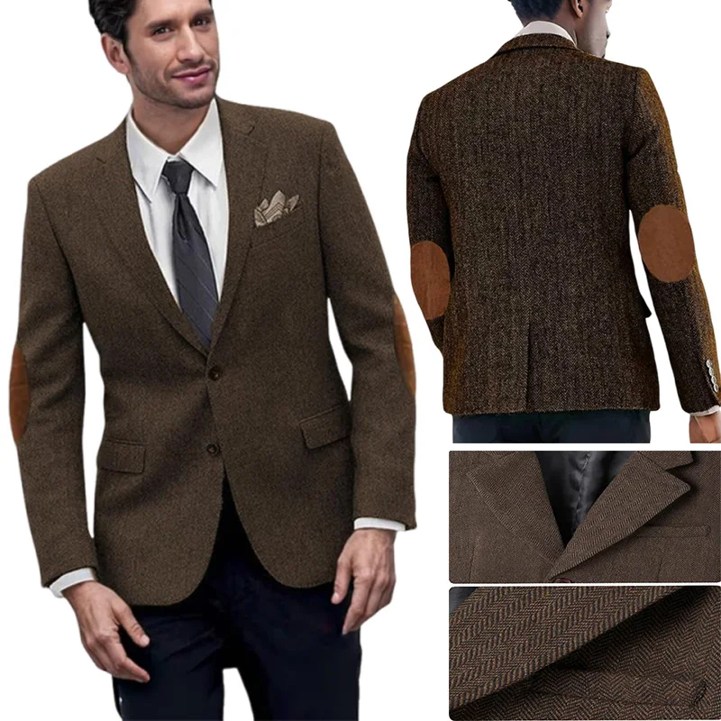 

Мужской повседневный пиджак с узором «елочка», осенняя теплая куртка, костюмы с узором «елочка», деловой костюм, двубортный британский пиджак