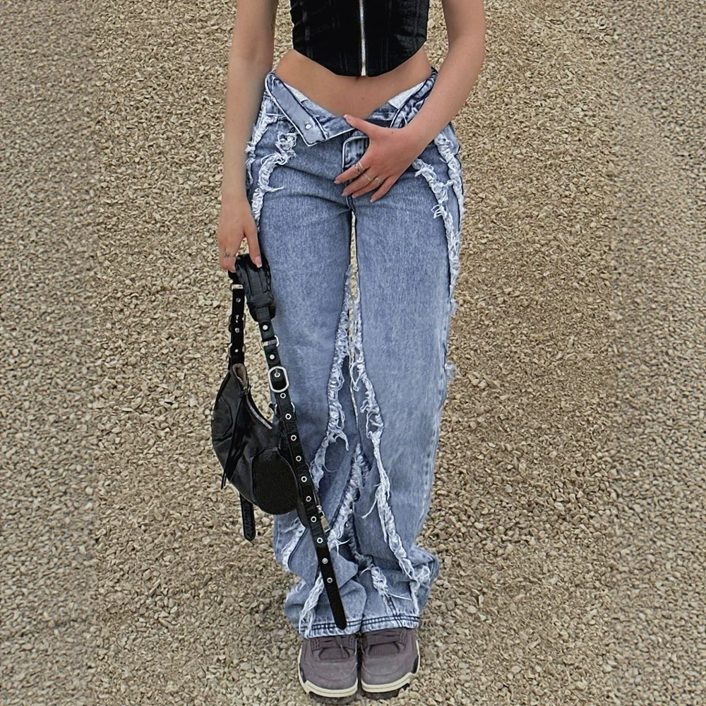 

Mia Muse Women's Jeans Summer Comfortable Korean 2025 Plain Ripped Natural Waist Full Length Daily Jeans