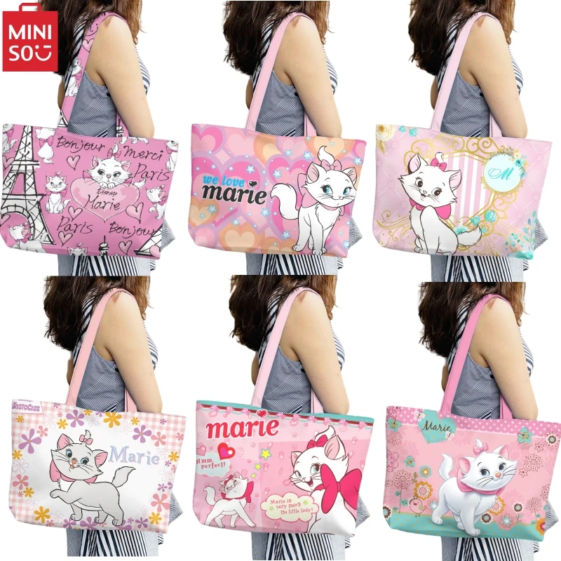 

MINISO Kawaii Disney Marie Cat PU Shoulder Bags Anime The Aristocats Girls Handbag Cartoon Large Capacity StorageTote Bag Gift