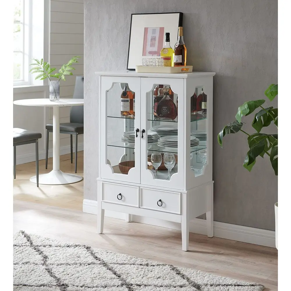 Curio Accent Storage Cabinet with Doors, Glass Shelves amp Drawers Sideboard Buffet Display Cabinet for Living Room Dining Room