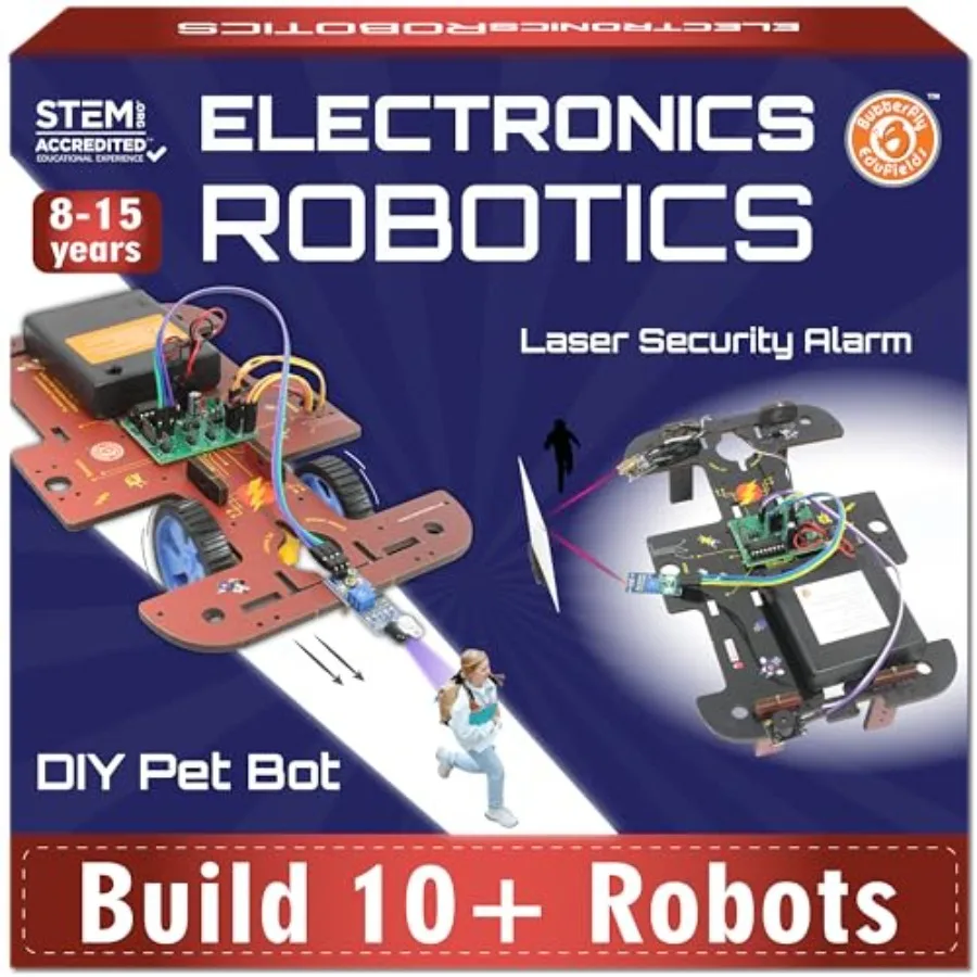 STEM educational robot building kit for ages 8-14, circuit board projects, electronics and engineering science, plastic housing