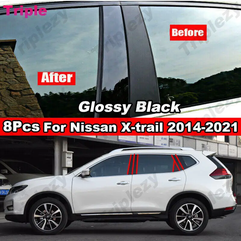 

8Pcs For Nissan X-Trail Xtrail T32 2014-2021 Glossy Black/Carbon Fiber Style Car Door Window BC Pillar Post Cover Trim Sticker