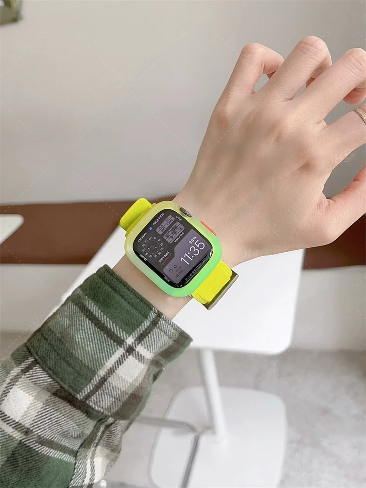 New Sports Silicone Strap + Gradual Change Case For Apple Watch Band Ultra2 49mm 45 44 42 Correa Band For Iwatch Series 9 8 SE 7