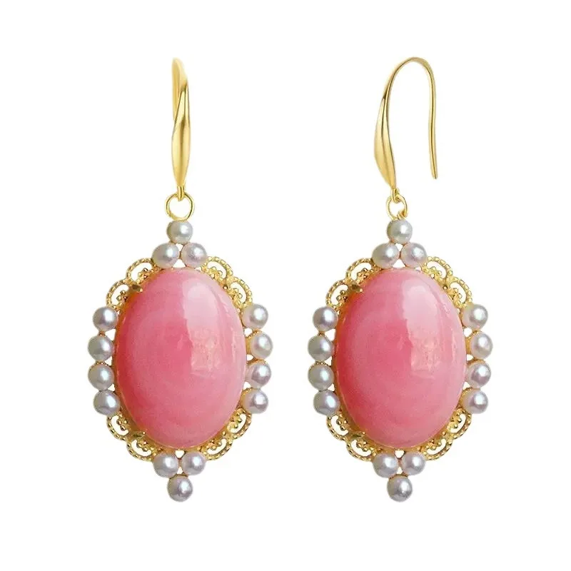 925 Sterling Silver Jewelry Delicate Crystal Pink Stone Pearl Drop Earrings for Women Wedding Party Jewelry for Girl Friend Gift 2