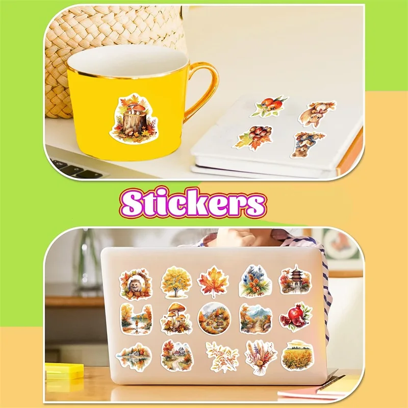 10/30/50PCS Cute Autumn Harvest Decoration Scrapbooking Colorful PVC Sticker Aesthetic Stationery School Supplies for Kids