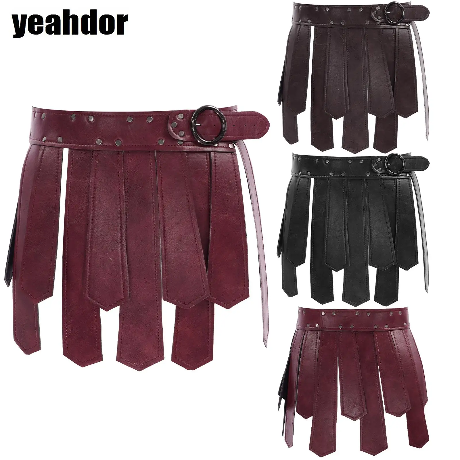 

Ancient Roman Legion Gladiator Battle Belt Skirt Men Women Medieval Greek Steampunk PU Leather Rivets Fringe Armor Skirt Dress