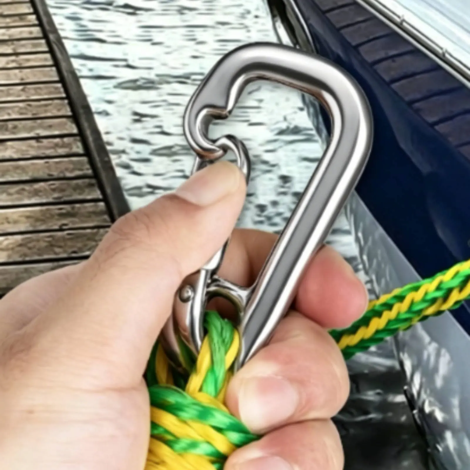 Polyethylene Tow Rope Neon Neon Green-Yellow Braided Tow Rope Strap with Hooks Stainless Steel Water Gear Heavy Duty