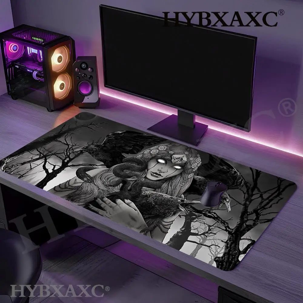 

HYBXAXC Desk Mat Non Slip Rubber Mouse Pad Black White Witch with Crows and Snakes Art Design for Gaming Office Decor