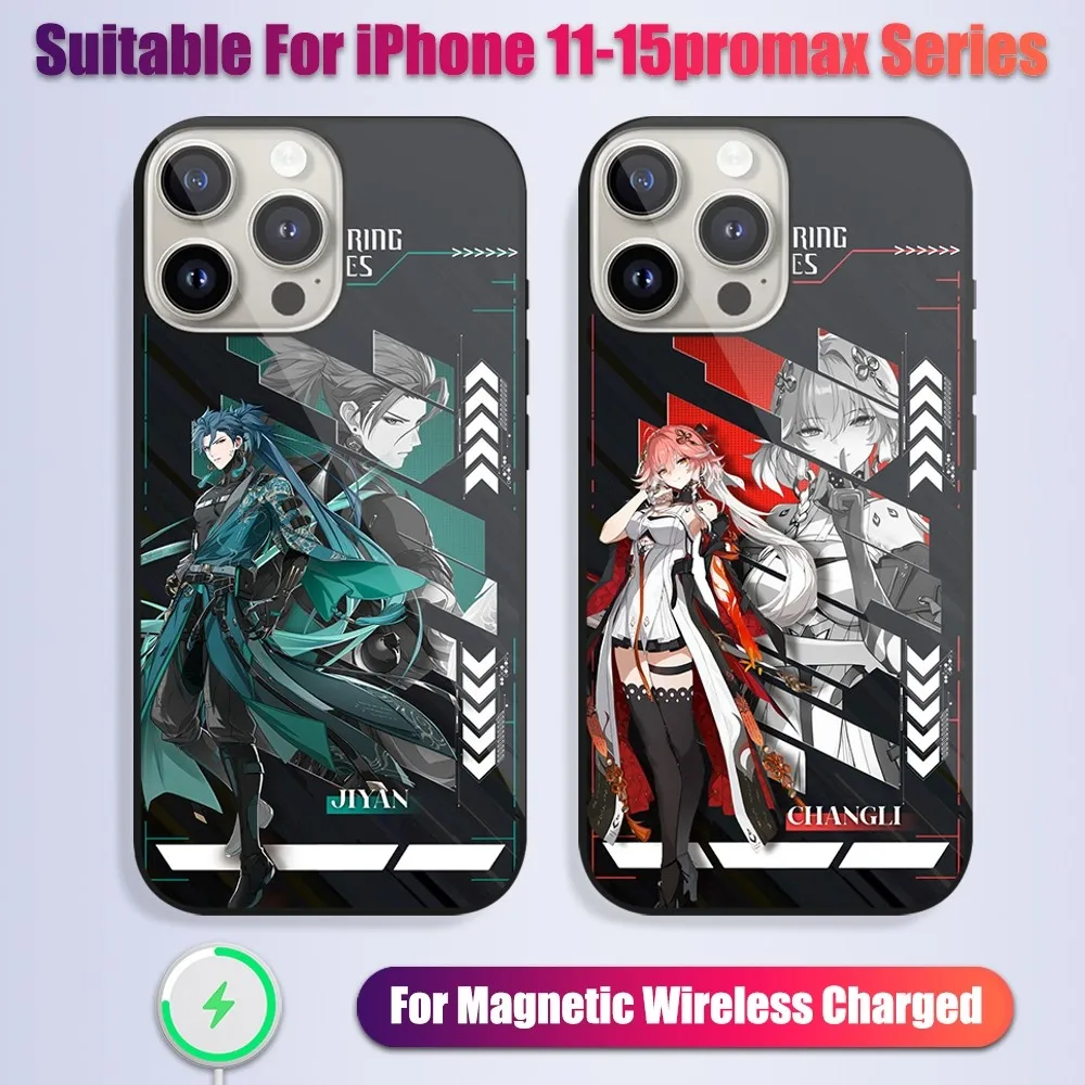 

Game Wuthering Waves Zhezhi CHANGLI Phone Case For iPhone 13 14 15 11 12 Pro Max Plus Glass Charging Magsafe Magnetic Cover