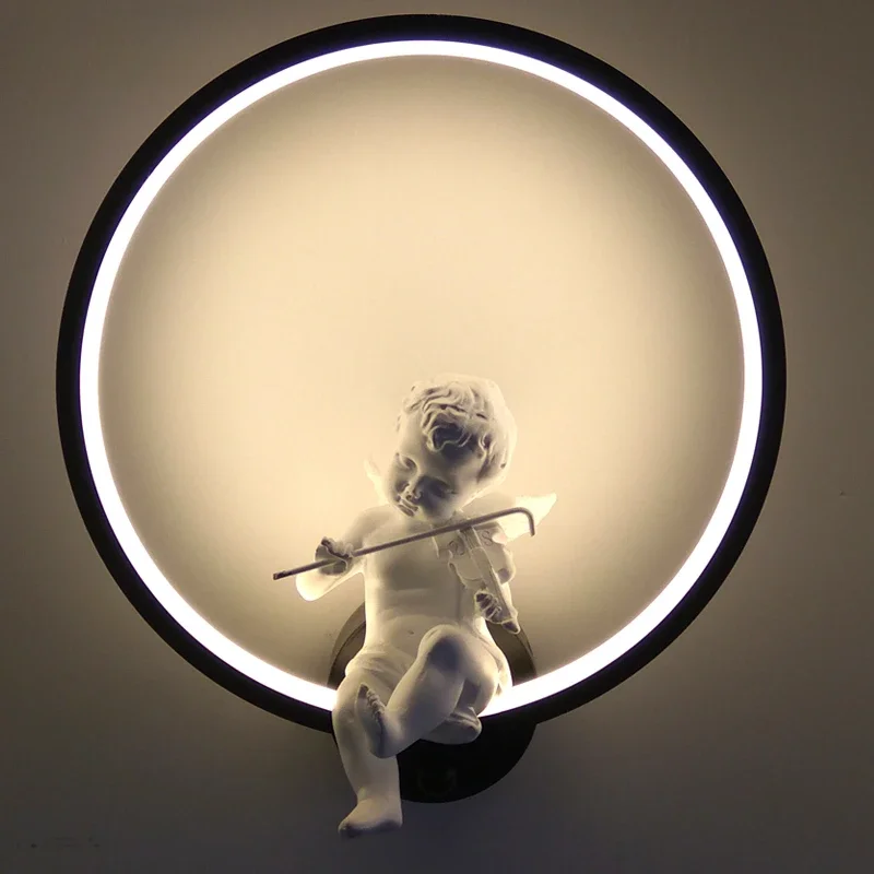Hot Selling Wall Lamps Indoor Black White  Lighting Minimalist Art Sconce Interior With Angel Bird Home Decoration wall