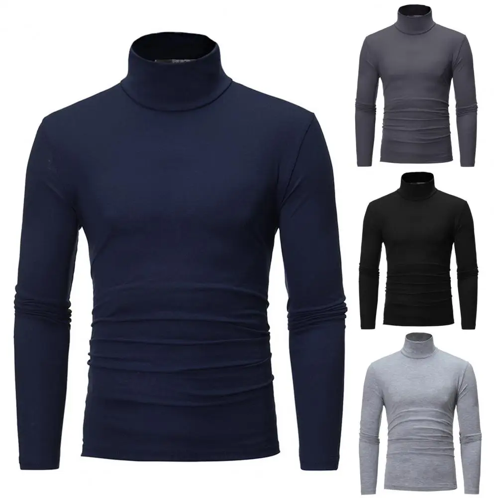 Slim Fit Bottoming T-shirt Slim Fit Men's Turtleneck Pullover Stylish Autumn-winter Solid Color Tops for Streetwear Elastic Thin