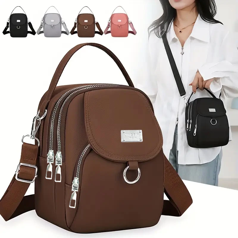 Mochila cruzada compacta Grace, bolso de nailon ligero de color liso con correa ancha desmontable para el hombro