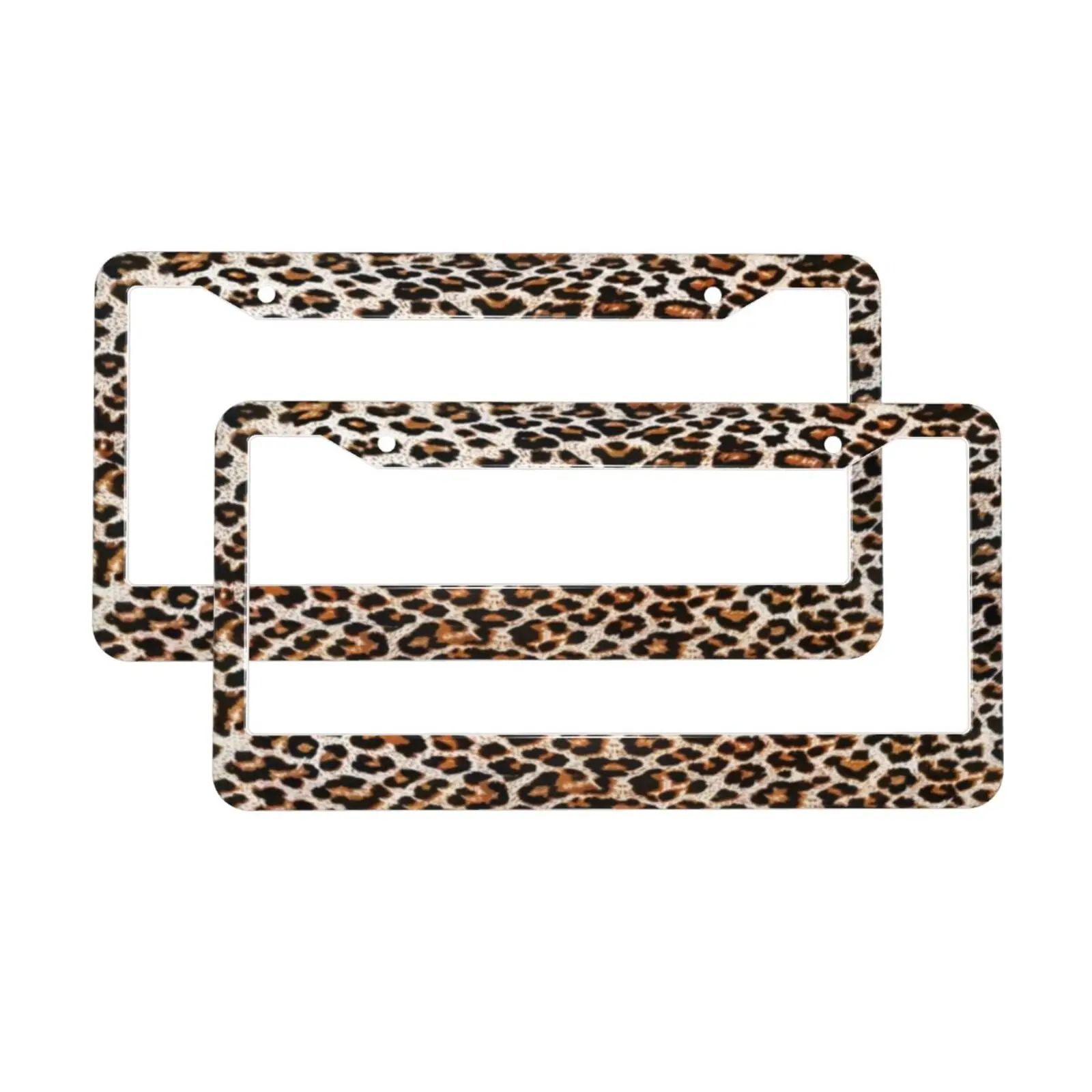 Leopard Print Abstract Wild Animal Pattern 2 Holes Solid Aluminum License Plate Holder Universal Car License Plate Frame Screws
