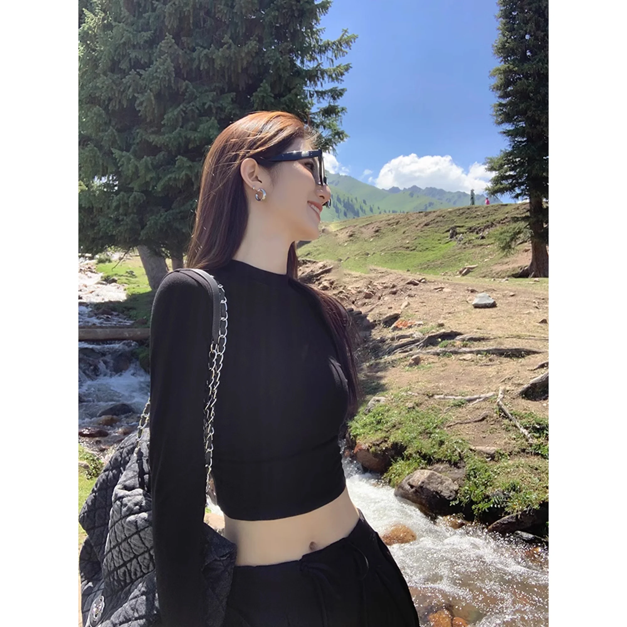 Bla hoge taille ort Svel dames T-shirt rond Ne Slim Fit Sexy Sle katoen polyester mix herfst nieuwe collectie