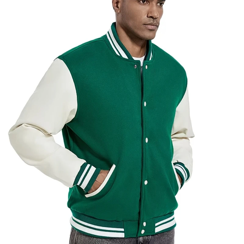 

American Retro Men's Classic Striped Contrasting Baseball Jacket Autumn and Winter New Men's and Women's Casual Sports Jacket