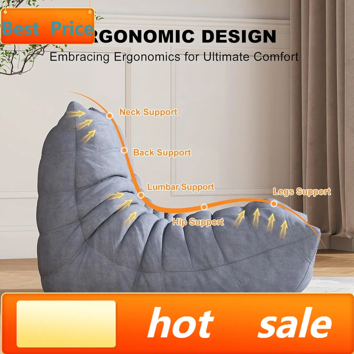 

hot-sellingBean Bag Chairs for Adults, Bean Bag Sofa - Adult Size with Soft Waterproof Fabric for Living Room, Apartments, Readi