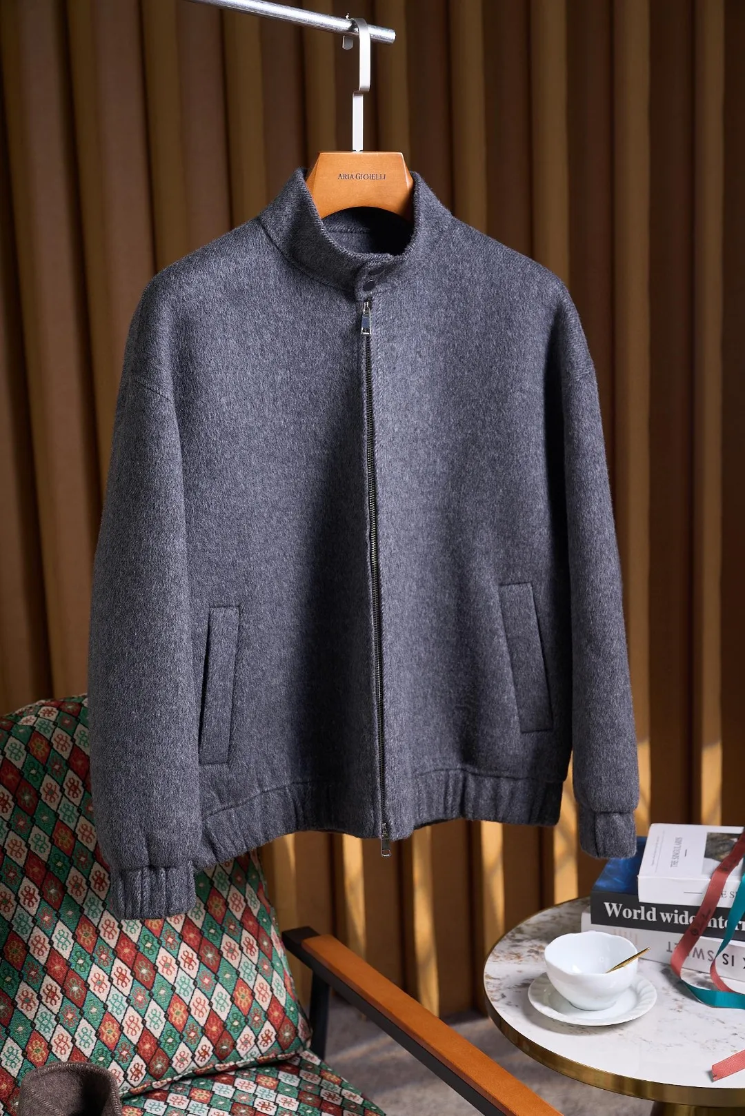 معطف صوفي كاجوال بياقة واقفة للرجال من Thiened Camere Jaet للربيع والخريف مناسب للارتداء اليومي في منتصف العمر وسحاب للإغلاق #4