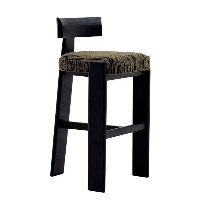 Wabi-Sabi Style Dining Room Furniture Luxury Solid Ash Wood Customize Fabric Color Bar Stool High Stool bar Chair for Home bar