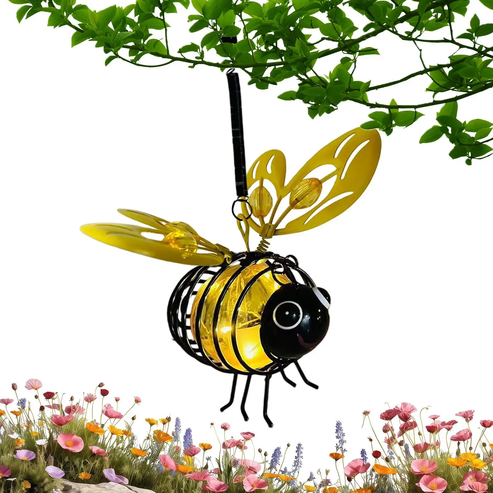 Solar Garden Light Hangable Bee-Shaped Weather-Resistant Ornament Solar Garden Light Led Lantern For Backyard Patio Fence Wall
