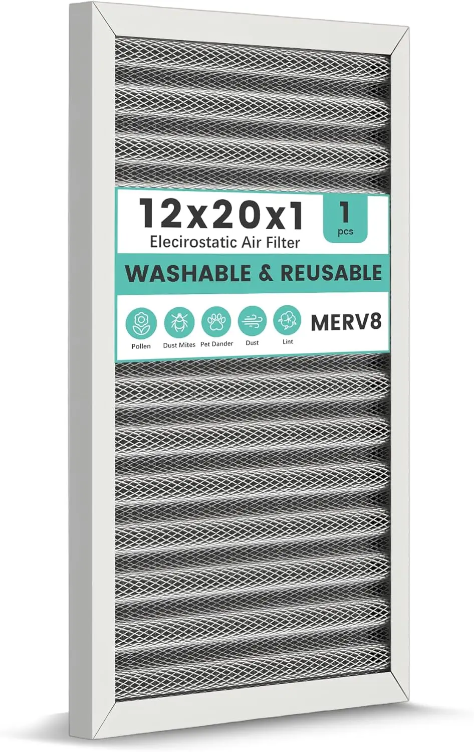 

12x20x1 Reusable Washable HVAC Furnace Air Filter, MERV 8, Lasts a Lifetime for Home and Office