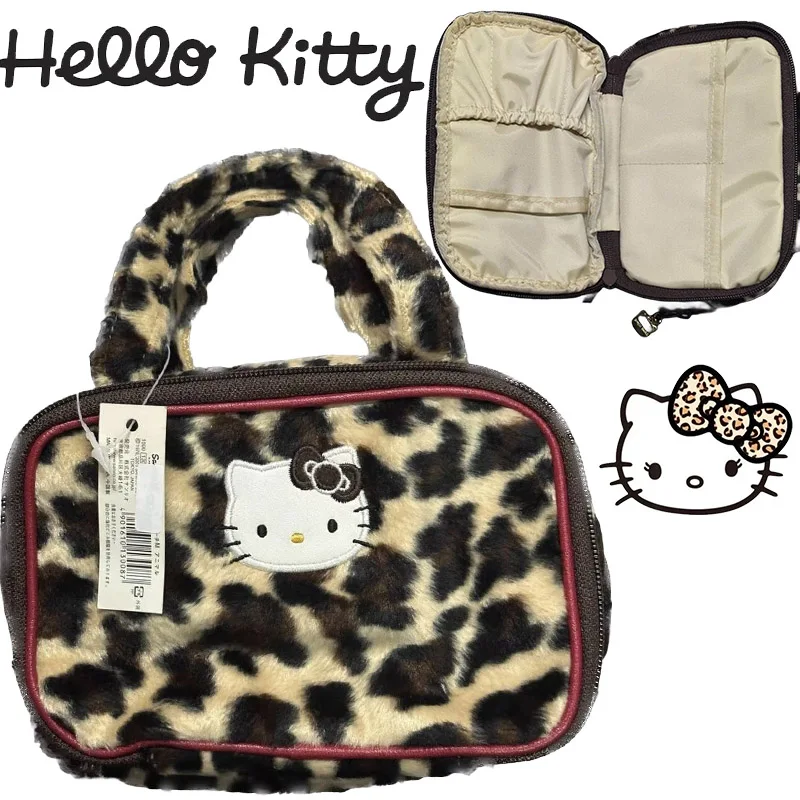 Sanrio Hello Kitty Leopard Print Makeup Bag Women Zipper Cosmetic Organizer High Capacity Outdoor Girl Storage Make Up Case Gift