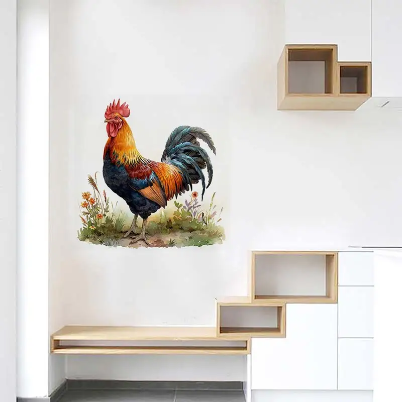 Color Watercolor Rooster Animal Farm Wall Sticker Living Room Decor Cabinet Refrigerator Home Decor Vinyl Decal Stickers S440