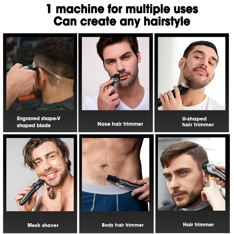 6-in-1 Multi-function Hair Clipper With Digital Display and High Power Nose Hair Shaving Kit Cutting Machine Men's Personal Care