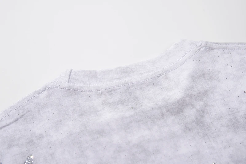 Weißes Acid Wash T-Shirt für Herren mit Strass-DJ-Konzert-Grafik Übergroßes Grunge Baumwoll-Sommer-Y2K-Streetwear-T-Shirt im Vintage-Stil – Detail 8